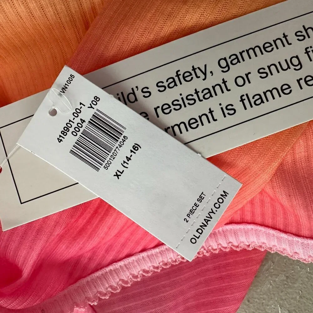 New Old Navy Girls XL 2 Piece Set Short Sleeve Top Shorts Pink Orange Dip Dye